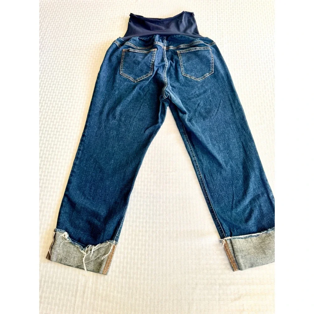 Indigo Blue Distressed Maternity Boyfriend Jeans Bundle 2 Pair Blue Size L